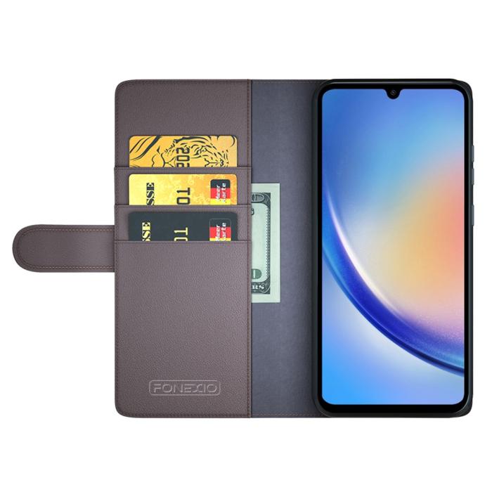 Bild 2,  Samsung Galaxy A35 5G Fodral Premium Äkta Läder Brun - Teknikhallen.se