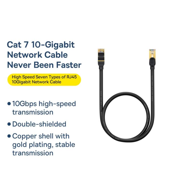 Bild 4, BASEUS Baseus 50cm Cat7 RJ45 Nätverkskabel Svart - Teknikhallen.se