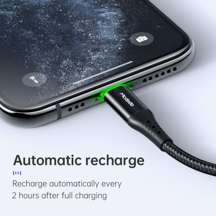 Bild 4, MCDODO Mcdodo 36W 1.2m USB-C - Lightning Kabel LED Svart - Teknikhallen.se