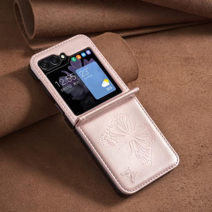 Bild 6,  Galaxy Z Flip 6 / 7 FE Skal Fjäril Textur Rosa - Teknikhallen.se
