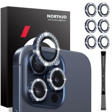 NORTHJO NORTHJO iPhone 15 Pro/Pro Max/14 Pro/Pro Max Linsskydd Strass 2-PACK Bl&aring; - Teknikhallen.se
