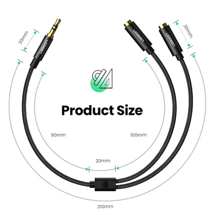 Bild 6, UGREEN UGREEN 25cm 3.5mm AUX Y-Splitter 1 Hane - 2 Hona Svart - Teknikhallen.se