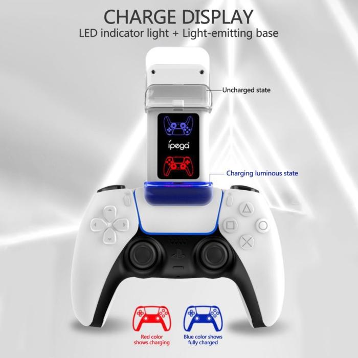 Bild 6, iPega iPega LED Laddstation För 2x PS5 DualSense Handkontroller Vit - Teknikhallen.se