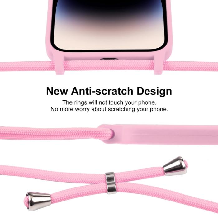 Bild 3,  iPhone 15 Pro Max Skal Silikon Med Snöre Rosa - Teknikhallen.se