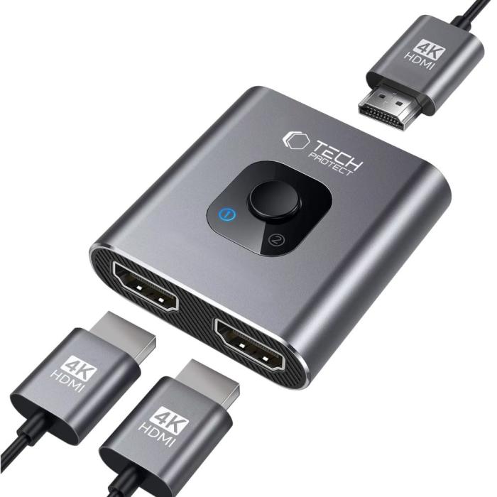 Bild 2, Tech-Protect Tech-Protect 2in1 4K 60Hz HDMI Adapter Grå - Teknikhallen.se