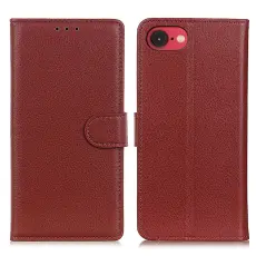  iPhone 17e / 16e Fodral Litchi L&auml;der Brun - Teknikhallen.se