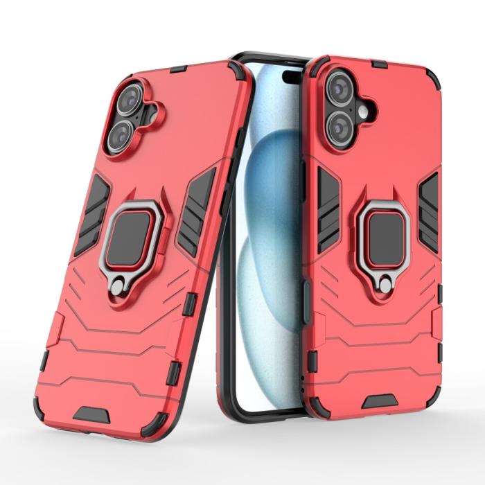 Bild 2,  iPhone 16 Plus Skal Hybrid Armor Ring Röd - Teknikhallen.se