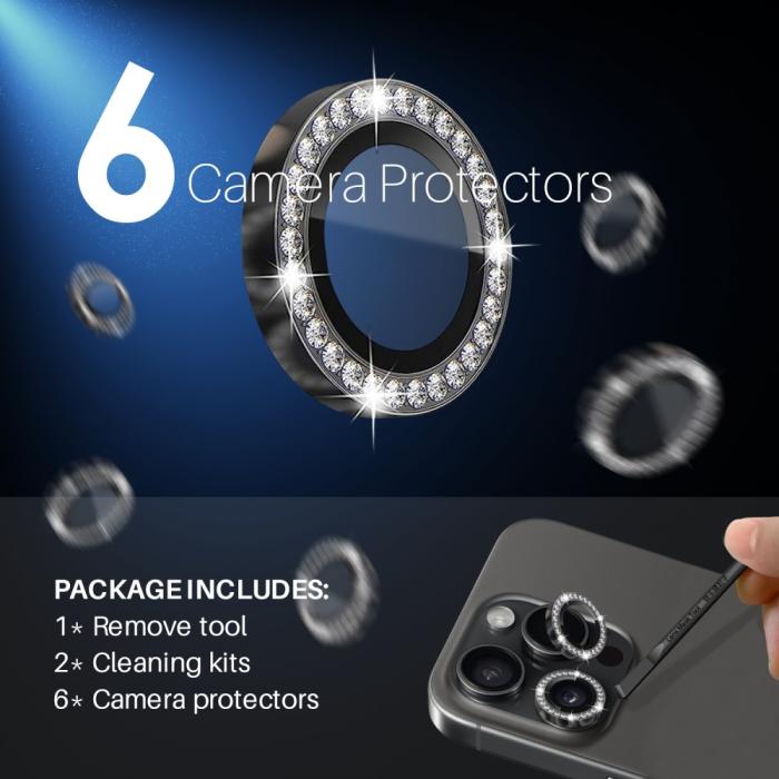 Bild 3, NORTHJO NORTHJO iPhone 15 Pro/Pro Max/14 Pro/Pro Max Linsskydd Strass 2-PACK Svart - Teknikhallen.se