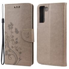 Samsung Galaxy S22 Plus Fodral Butterfly L&auml;der Gr&aring; - Teknikhallen.se