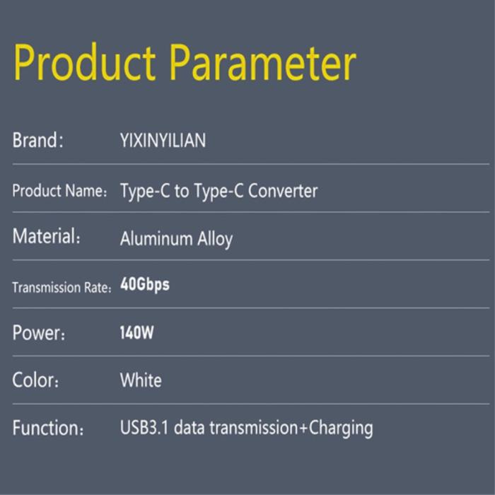Bild 3,  140W USB 3.1 USB-C Hane till USB-C Hona Adapter 8K 40Gbps Vit - Teknikhallen.se