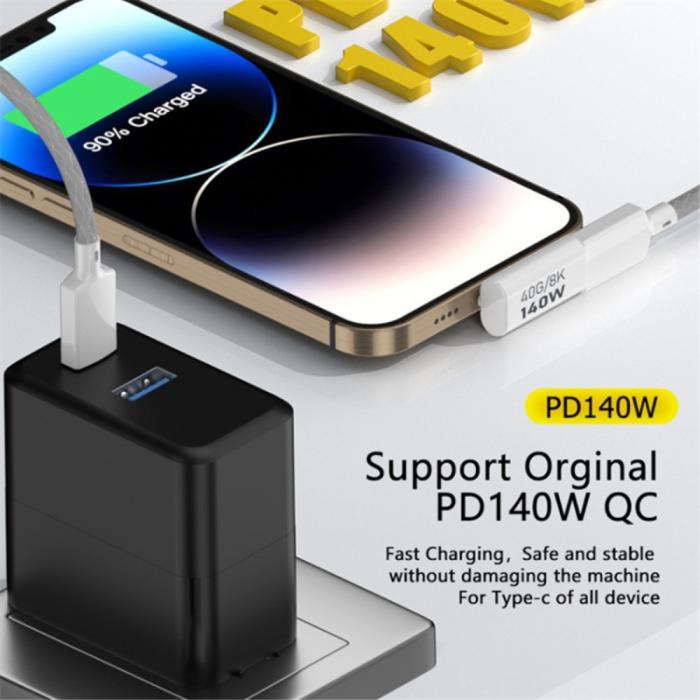 Bild 2,  140W USB 3.1 USB-C Hane till USB-C Hona Adapter 8K 40Gbps Vit - Teknikhallen.se