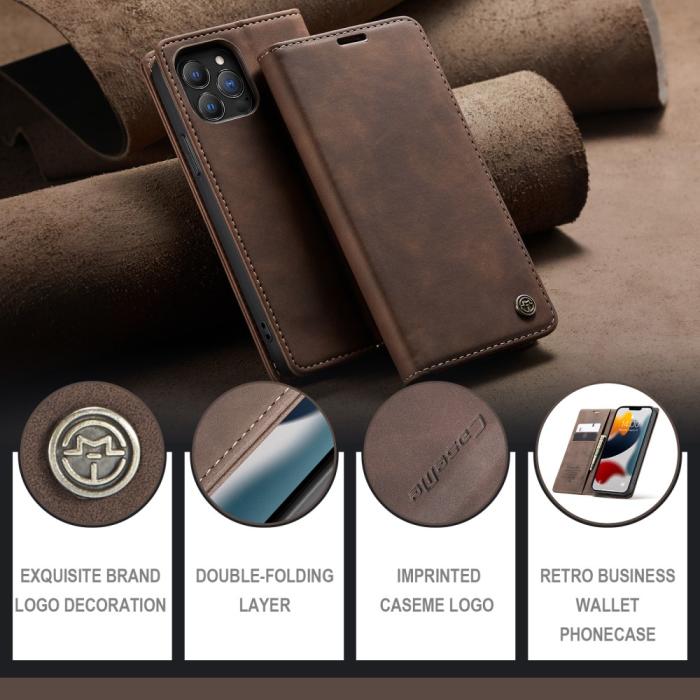 Bild 2, CASEME iPhone 13 Pro - CASEME Retro Läder Fodral - Mörk Brun - Teknikhallen.se