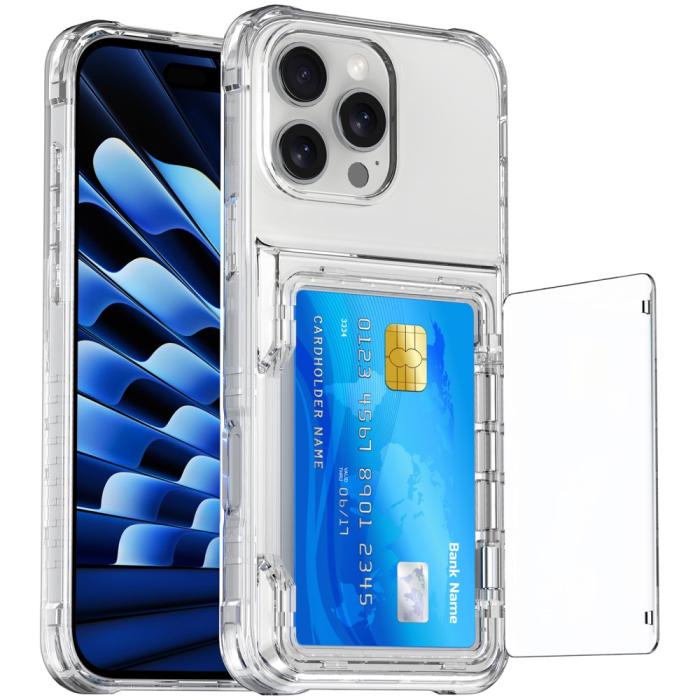 Bild 2,  iPhone 16 Pro Max Skal Kickstand Med Kortfack Transparent - Teknikhallen.se