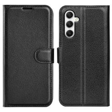 Samsung Galaxy A35 5G Fodral L&auml;der Litchi Svart - Teknikhallen.se