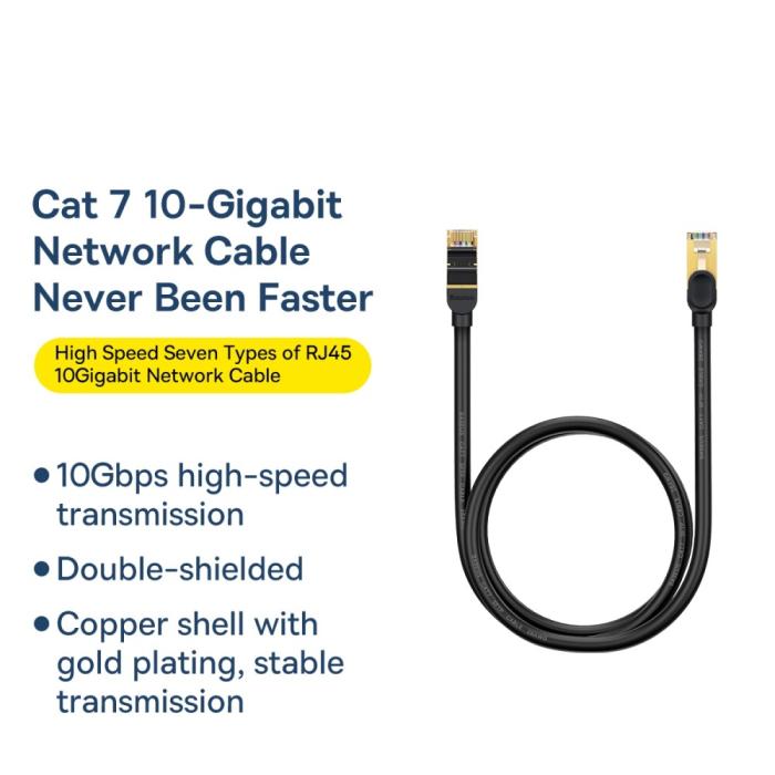 Bild 5, BASEUS Baseus 1m Cat7 RJ45 Nätverkskabel Svart - Teknikhallen.se