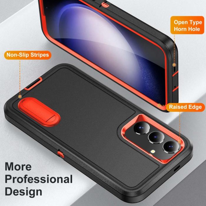 Bild 2,  Samsung Galaxy S25 Skal Extreme Hybrid Kickstand Svart/Orange - Teknikhallen.se