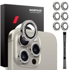 NORTHJO NORTHJO iPhone 15 Pro/Pro Max/14 Pro/Pro Max Linsskydd Strass 2-PACK Gr&aring; - Teknikhallen.se