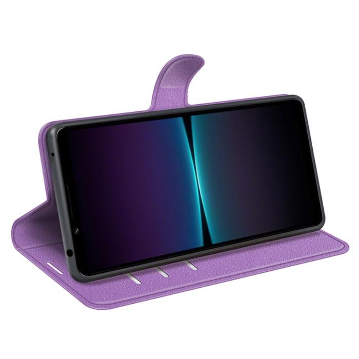 Bild 3,  Sony Xperia 1 VI Fodral Litchi Läder Lila - Teknikhallen.se