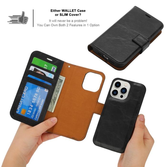 Bild 5,  iPhone 15 Plus 2in1 Magnet Fodral Crazy Horse Svart - Teknikhallen.se