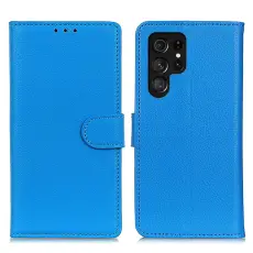  Samsung Galaxy S26 Ultra Fodral Litchi L&auml;der Bl&aring; - Teknikhallen.se