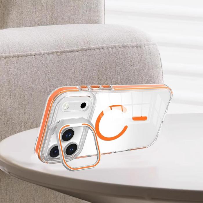 Bild 2,  iPhone 17 Pro Max Skal MagSafe Kickstand Transparent / Vit - Teknikhallen.se