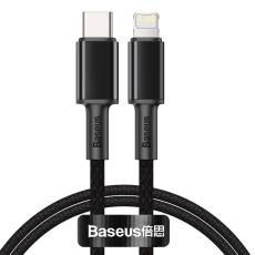 BASEUS BASEUS 1m 20W PD Type-C - Lightning Fl&auml;tad Nylon Kabel - Svart - Teknikhallen.se