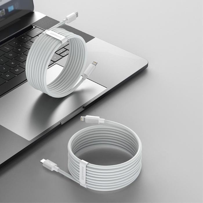 Bild 2, BASEUS 2-PACK BASEUS Wisdom 1.5m 20W Type-C - Lightning Kabel - Vit - Teknikhallen.se