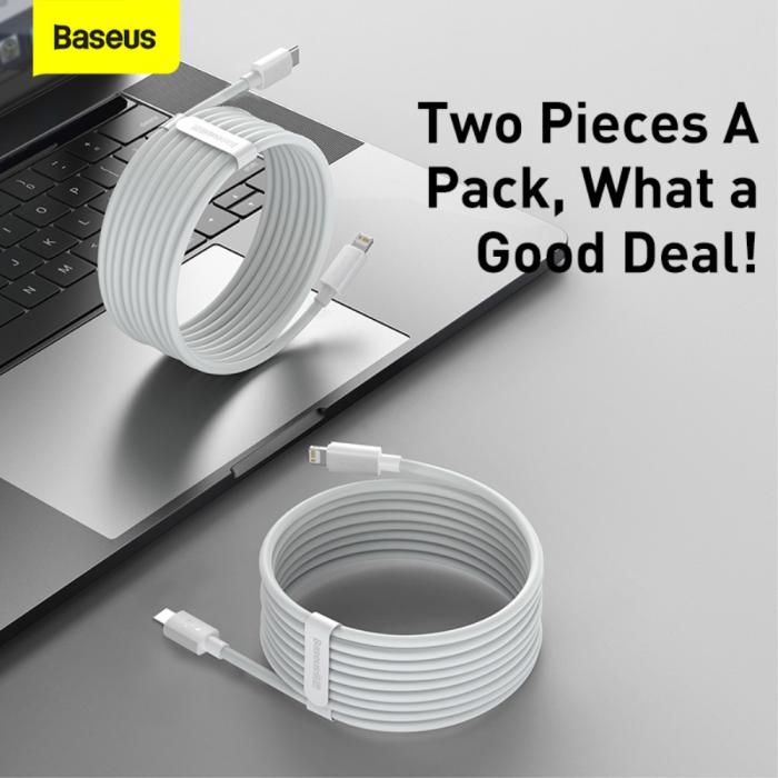 Bild 5, BASEUS 2-PACK BASEUS Wisdom 1.5m 20W Type-C - Lightning Kabel - Vit - Teknikhallen.se