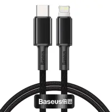 BASEUS BASEUS 1m 20W PD Type-C - Lightning Fl&auml;tad Nylon Kabel - Svart - Teknikhallen.se