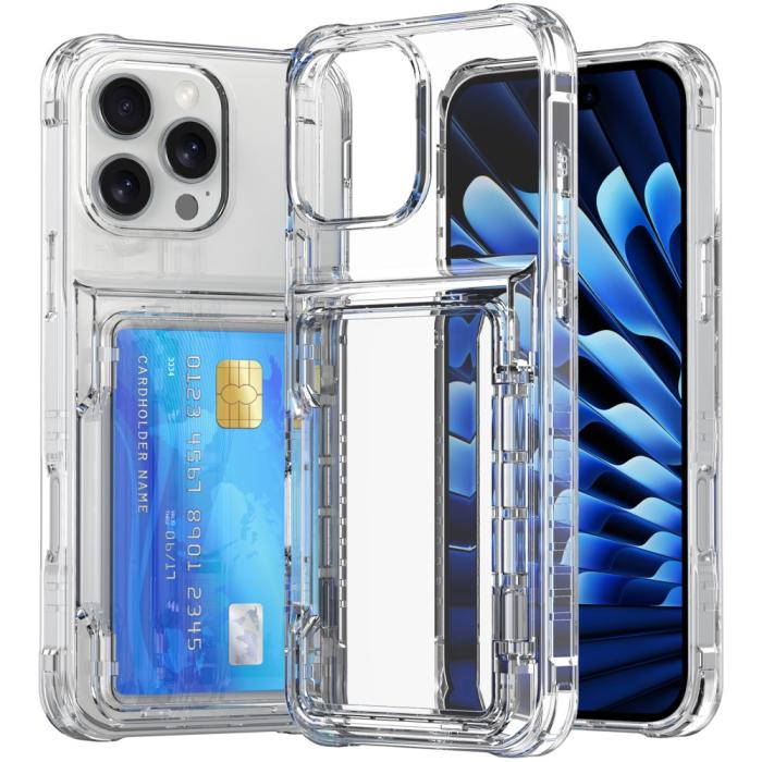 Bild 3,  iPhone 16 Pro Max Skal Kickstand Med Kortfack Transparent - Teknikhallen.se
