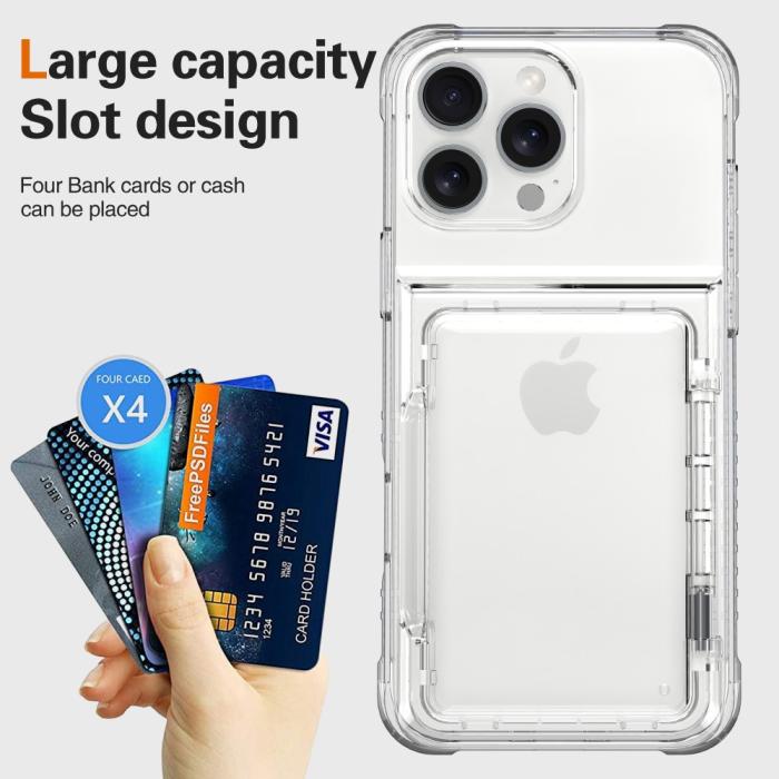 Bild 4,  iPhone 16 Pro Max Skal Kickstand Med Kortfack Transparent - Teknikhallen.se