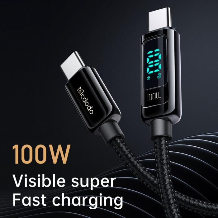 Bild 5, MCDODO Mcdodo 100W 1.2m USB-C - USB-C Snabbladdningskabel Svart - Teknikhallen.se