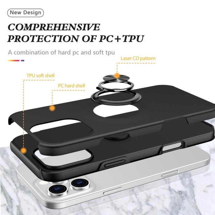 Bild 4,  iPhone 16 Pro Skal Med Ringhållare Kickstand Svart - Teknikhallen.se