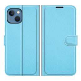  iPhone 13 Mini Fodral Litchi Läder Ljus Blå - Teknikhallen.se