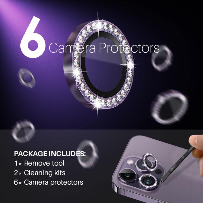 Bild 3, NORTHJO NORTHJO iPhone 15 Pro/Pro Max/14 Pro/Pro Max Linsskydd Strass 2-PACK Lila - Teknikhallen.se