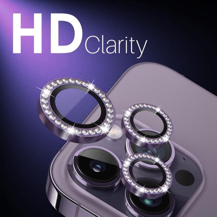 Bild 5, NORTHJO NORTHJO iPhone 15 Pro/Pro Max/14 Pro/Pro Max Linsskydd Strass 2-PACK Lila - Teknikhallen.se