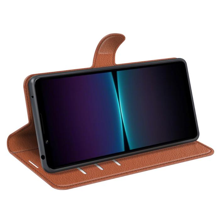 Bild 3,  Sony Xperia 1 VI Fodral Litchi Läder Brun - Teknikhallen.se