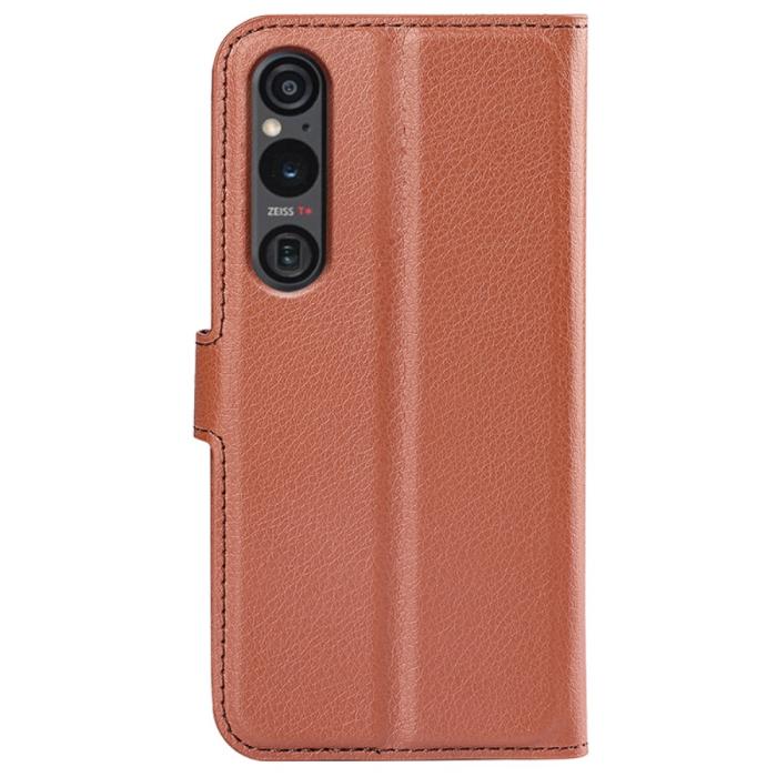 Bild 6,  Sony Xperia 1 VI Fodral Litchi Läder Brun - Teknikhallen.se