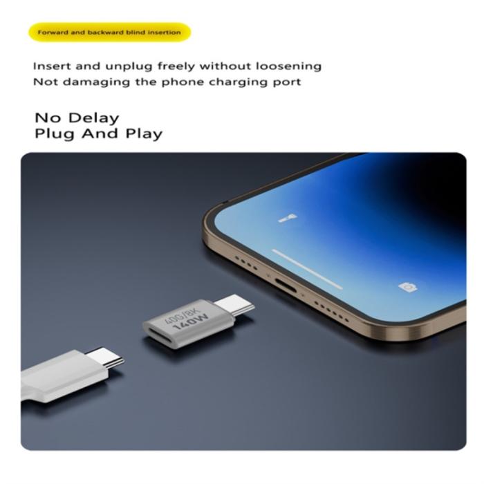 Bild 5,  140W USB 3.1 USB-C Hane till USB-C Hona Adapter 8K 40Gbps Vit - Teknikhallen.se