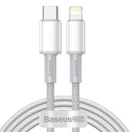 BASEUS BASEUS 2m 20W PD Type-C - Lightning Flätad Nylon Kabel - Vit - Teknikhallen.se