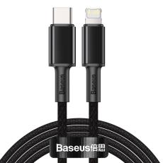 BASEUS BASEUS 2m 20W PD Type-C - Lightning Fl&auml;tad Nylon Kabel - Svart - Teknikhallen.se