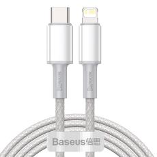 BASEUS BASEUS 2m 20W PD Type-C - Lightning Fl&auml;tad Nylon Kabel - Vit - Teknikhallen.se