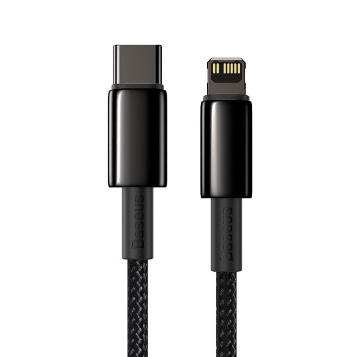 Bild 2, BASEUS Baseus Tungsten 1m 20W PD USB-C - Lightning Flätad Nylon Kabel - Svart - Teknikhallen.se