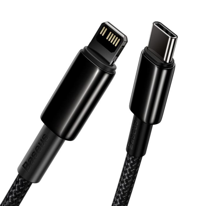 Bild 3, BASEUS Baseus Tungsten 1m 20W PD USB-C - Lightning Flätad Nylon Kabel - Svart - Teknikhallen.se