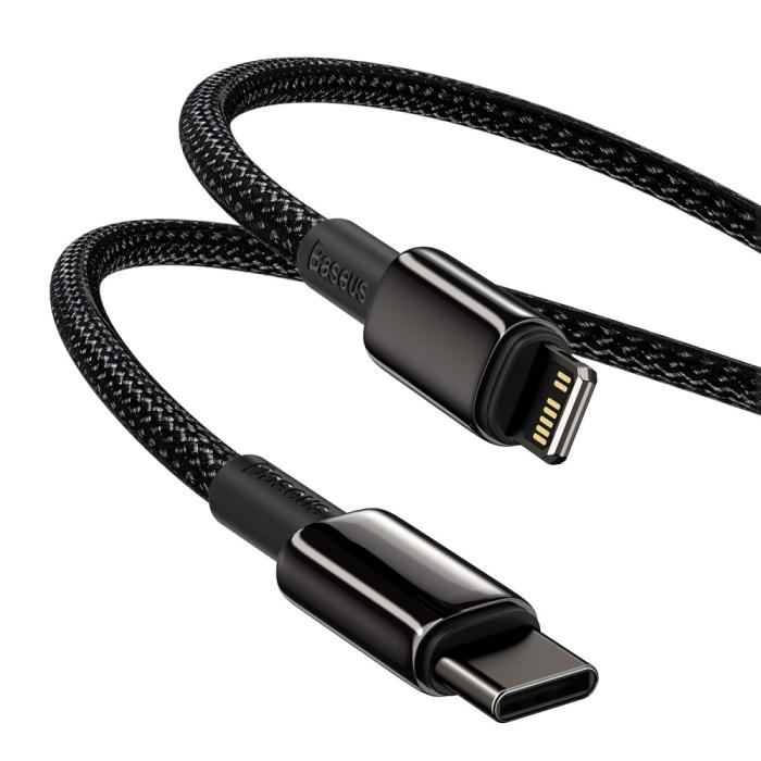 Bild 4, BASEUS Baseus Tungsten 1m 20W PD USB-C - Lightning Flätad Nylon Kabel - Svart - Teknikhallen.se