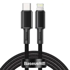 BASEUS BASEUS 2m 20W PD Type-C - Lightning Fl&auml;tad Nylon Kabel - Svart - Teknikhallen.se