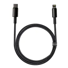 BASEUS Baseus Tungsten 1m 20W PD USB-C - Lightning Fl&auml;tad Nylon Kabel - Svart - Teknikhallen.se