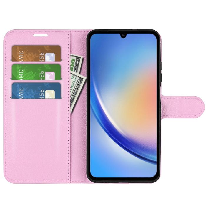 Bild 2,  Samsung Galaxy A35 5G Fodral Läder Litchi Ljus Rosa - Teknikhallen.se