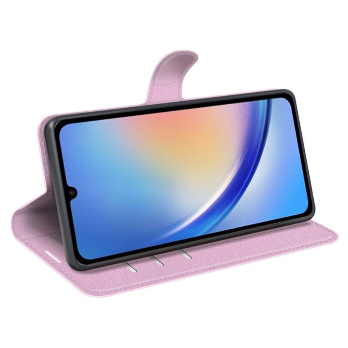 Bild 3,  Samsung Galaxy A35 5G Fodral Läder Litchi Ljus Rosa - Teknikhallen.se