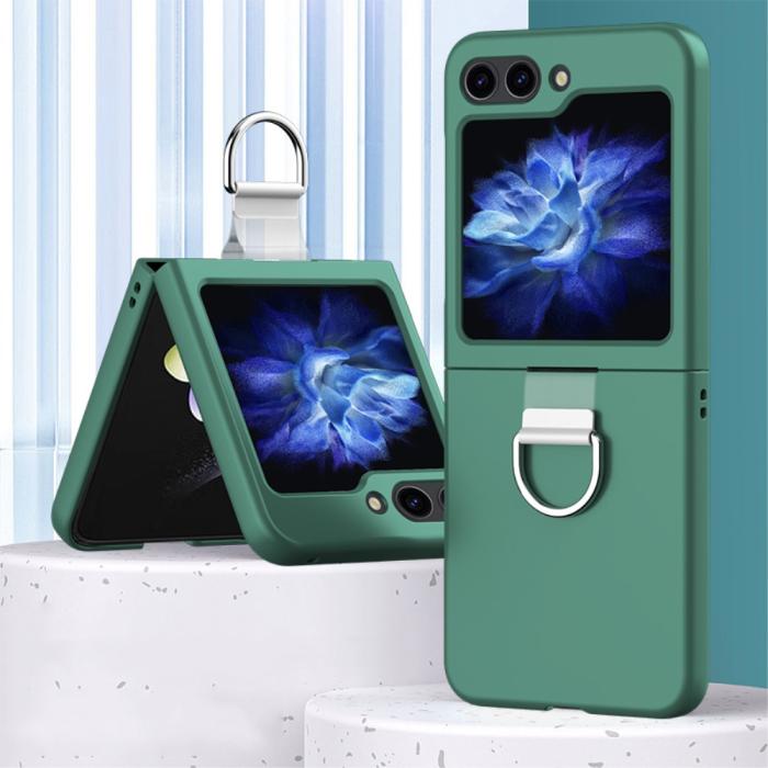 Bild 2,  Galaxy Z Flip 6 / 7 FE Skal Skin Touch Ringhållare Mörk Grön - Teknikhallen.se
